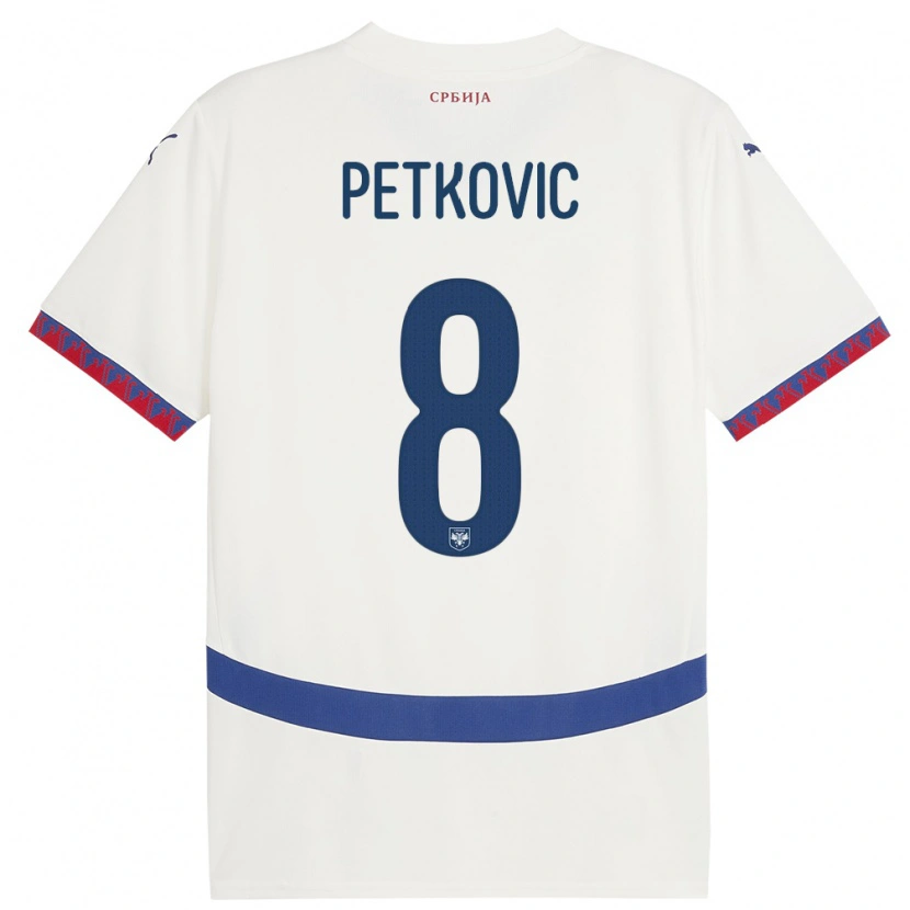 Danxen Men Serbia Mihajlo Petkovic #8 White Away Jersey 24-26 T-Shirt
