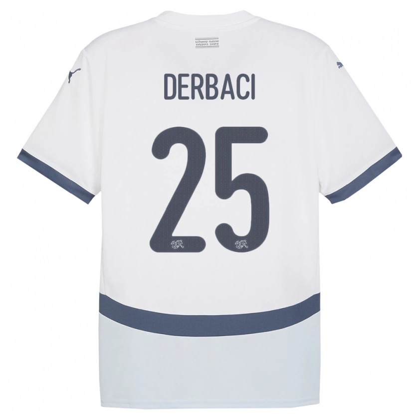 Danxen Men Switzerland Dorian Derbaci #25 White Away Jersey 24-26 T-Shirt