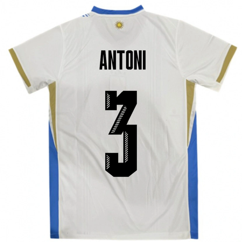 Danxen Men Uruguay Mateo Antoni #3 White Blue Away Jersey 24-26 T-Shirt