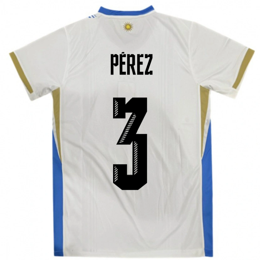 Danxen Men Uruguay Nicolás Pérez #3 White Blue Away Jersey 24-26 T-Shirt