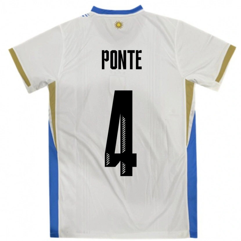 Danxen Men Uruguay Mateo Ponte #4 White Blue Away Jersey 24-26 T-Shirt