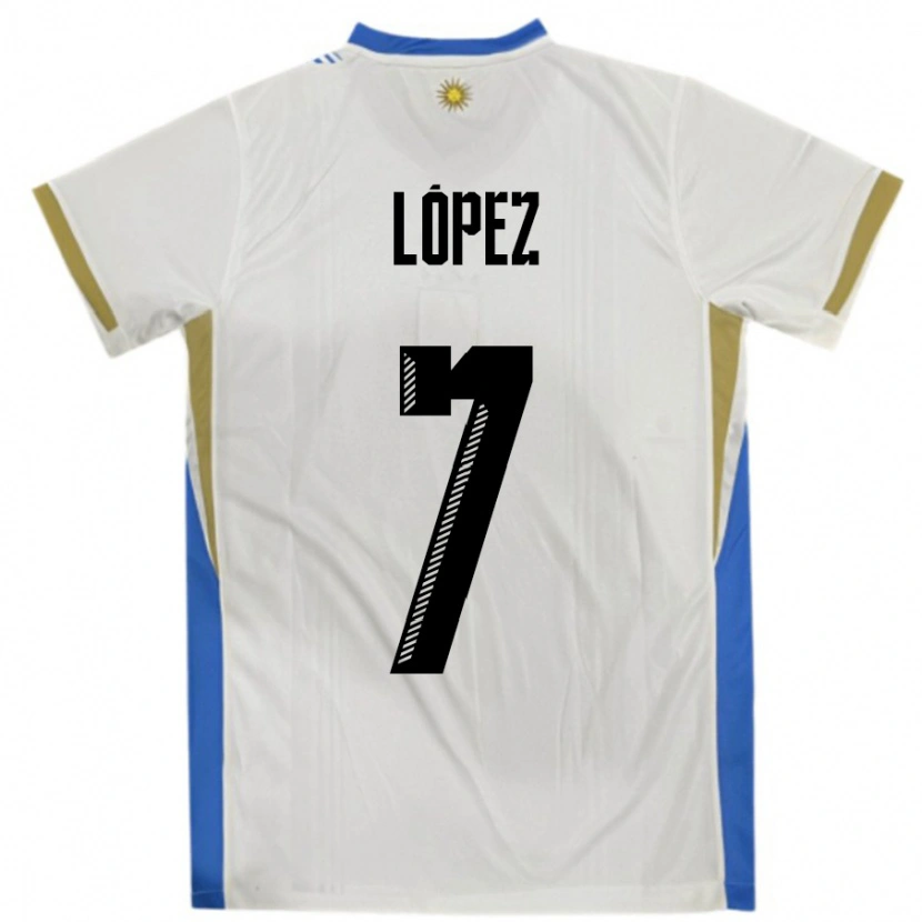 Danxen Men Uruguay Nahuel López #7 White Blue Away Jersey 24-26 T-Shirt
