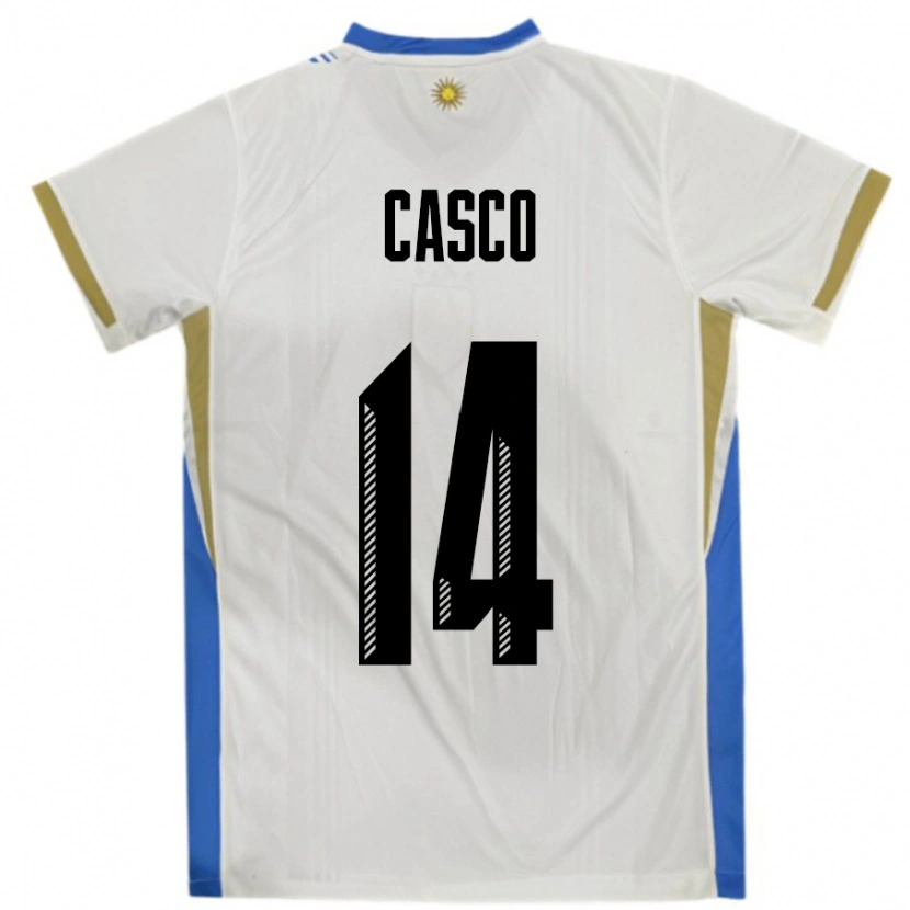 Danxen Men Uruguay Maximiliano Casco #14 White Blue Away Jersey 24-26 T-Shirt