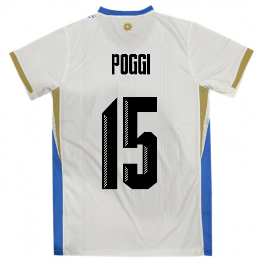 Danxen Men Uruguay Vicente Poggi #15 White Blue Away Jersey 24-26 T-Shirt