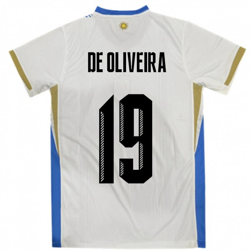 Danxen Men Uruguay Emiliano De Oliveira #19 White Blue Away Jersey 24-26 T-Shirt