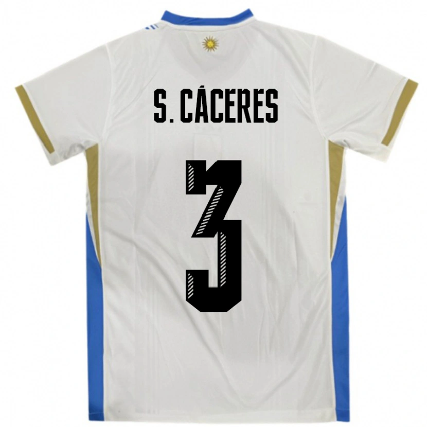 Danxen Men Uruguay Sebastian Caceres #3 White Blue Away Jersey 24-26 T-Shirt
