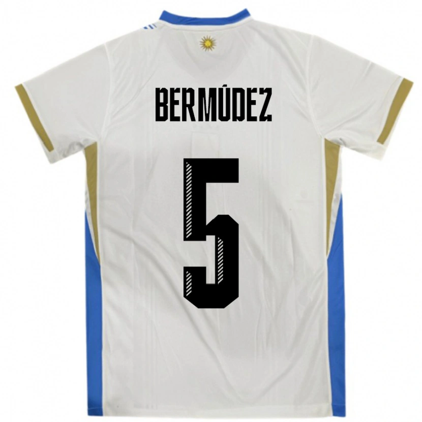Danxen Men Uruguay Karol Bermudez #5 White Blue Away Jersey 24-26 T-Shirt