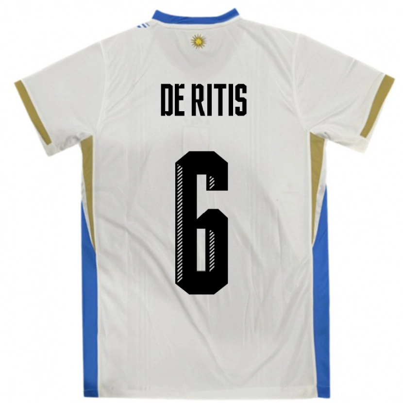 Danxen Men Uruguay Mathias De Ritis #6 White Blue Away Jersey 24-26 T-Shirt