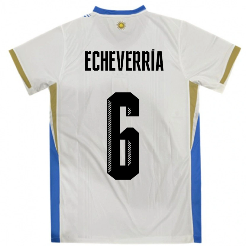 Danxen Men Uruguay Juan Echeverria #6 White Blue Away Jersey 24-26 T-Shirt