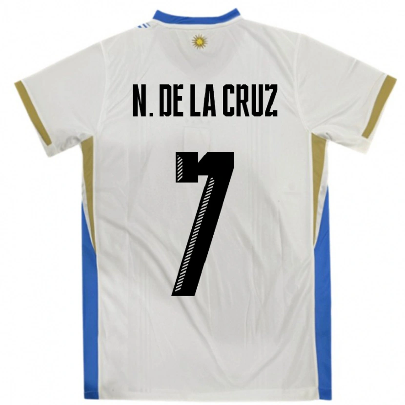 Danxen Men Uruguay Nicolas De La Cruz #7 White Blue Away Jersey 24-26 T-Shirt