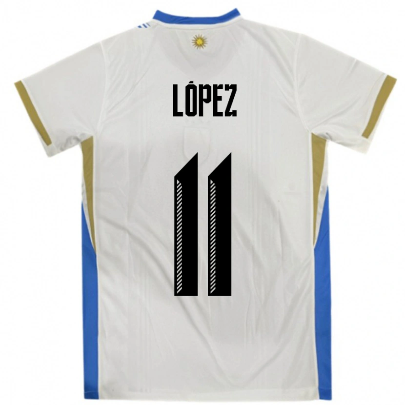Danxen Men Uruguay Guillermo Lopez #11 White Blue Away Jersey 24-26 T-Shirt