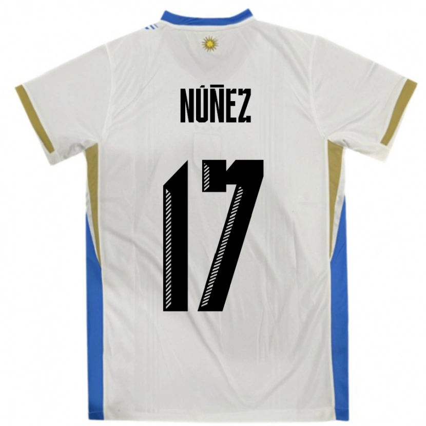 Danxen Men Uruguay Facundo Nunez #17 White Blue Away Jersey 24-26 T-Shirt