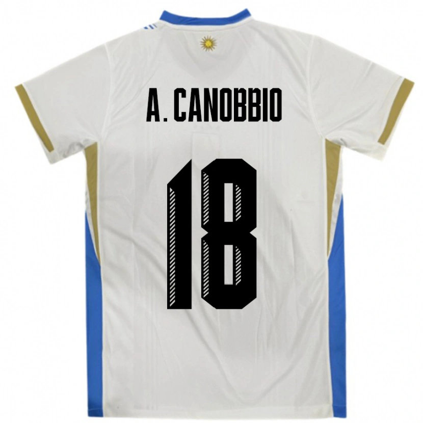 Danxen Men Uruguay Agustin Canobbio #18 White Blue Away Jersey 24-26 T-Shirt