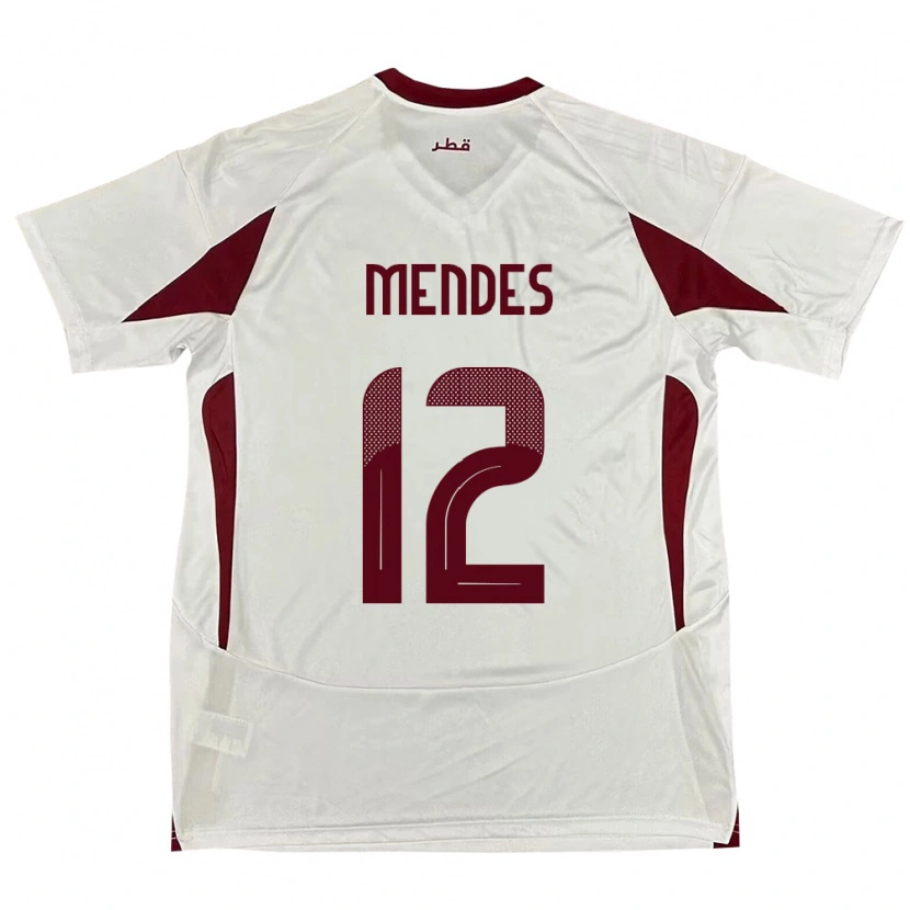 Danxen Men Qatar Lucas Mendes #12 White Away Jersey 24-26 T-Shirt