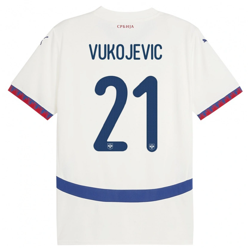 Danxen Women Serbia Veljko Vukojevic #21 White Away Jersey 24-26 T-Shirt