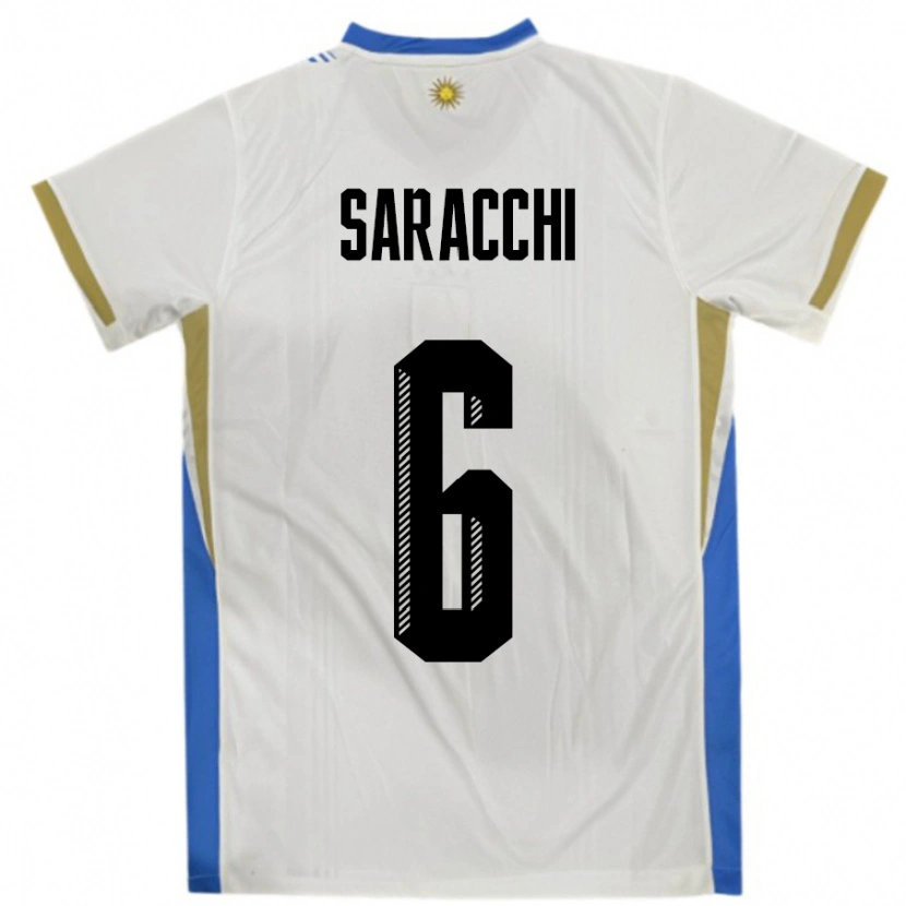 Danxen Women Uruguay Marcelo Saracchi #6 White Blue Away Jersey 24-26 T-Shirt