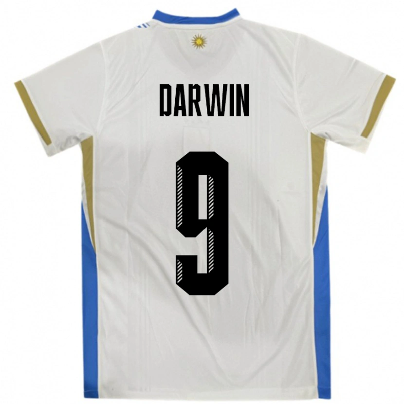 Danxen Women Uruguay Darwin Núñez #9 White Blue Away Jersey 24-26 T-Shirt