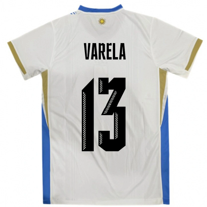 Danxen Women Uruguay Guillermo Varela #13 White Blue Away Jersey 24-26 T-Shirt