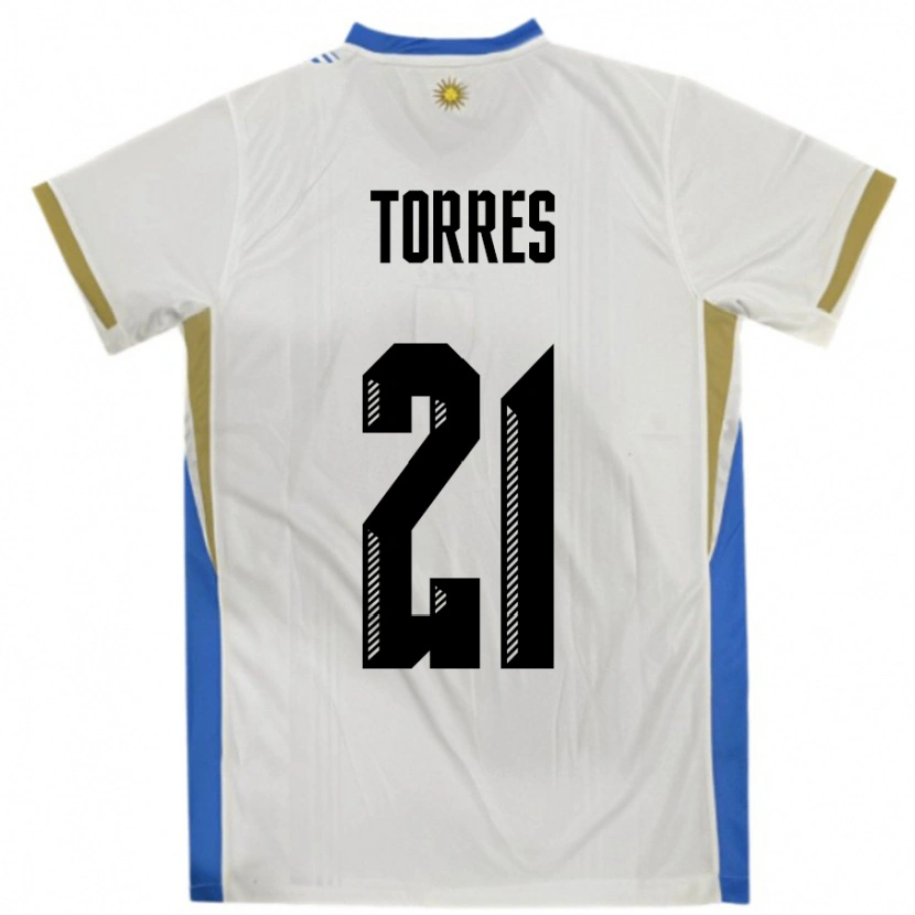 Danxen Women Uruguay Facundo Torres #21 White Blue Away Jersey 24-26 T-Shirt