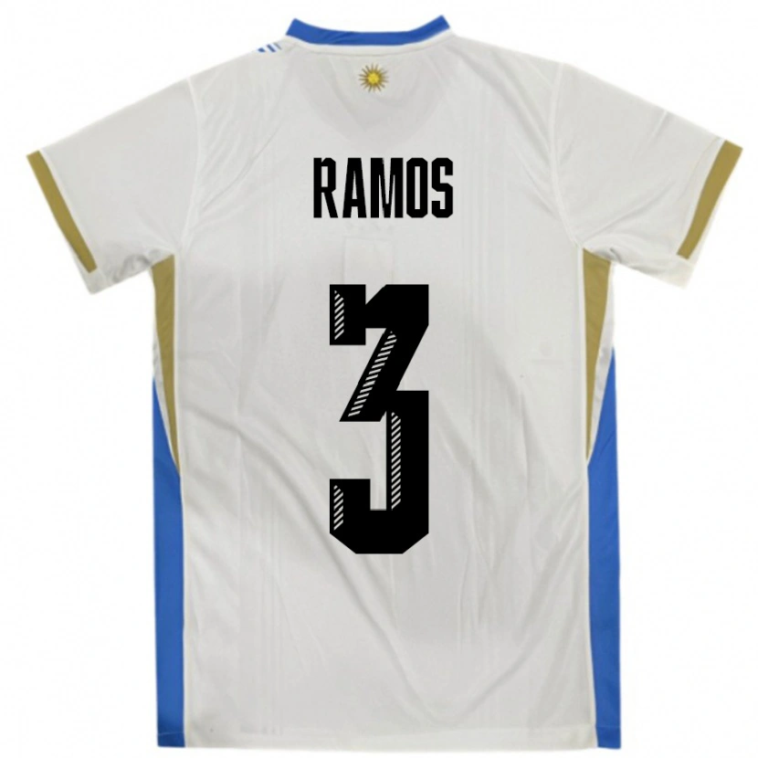 Danxen Women Uruguay Nicolás Ramos #3 White Blue Away Jersey 24-26 T-Shirt