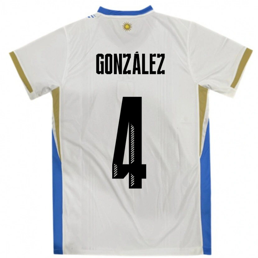 Danxen Women Uruguay Facundo González #4 White Blue Away Jersey 24-26 T-Shirt