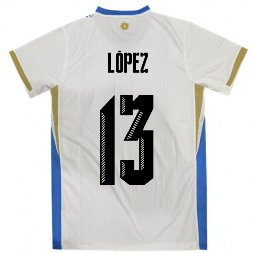 Danxen Women Uruguay Nahuel López #13 White Blue Away Jersey 24-26 T-Shirt