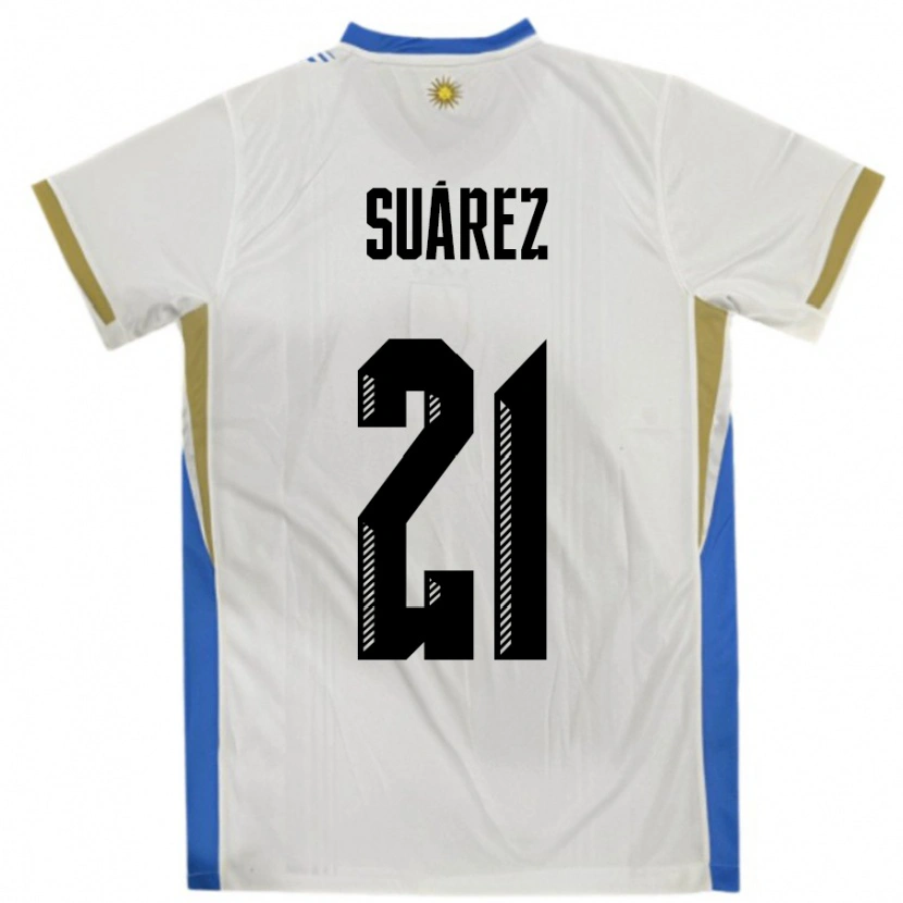 Danxen Women Uruguay Pablo Suárez #21 White Blue Away Jersey 24-26 T-Shirt