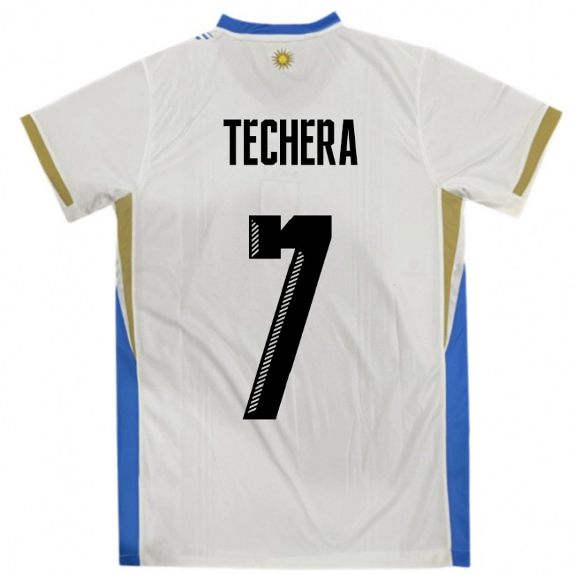 Danxen Women Uruguay Facundo Techera #7 White Blue Away Jersey 24-26 T-Shirt