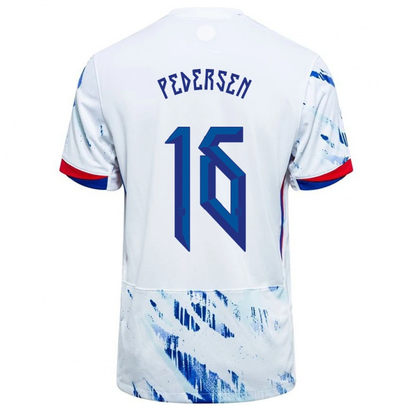 Danxen Women Norway Marcus Pedersen #16 White Blue Away Jersey 24-26 T-Shirt