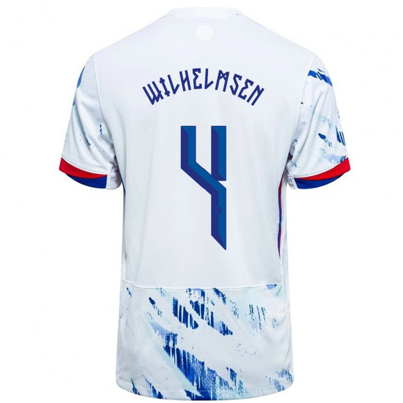 Danxen Women Norway Andreas Wilhelmsen #4 White Blue Away Jersey 24-26 T-Shirt
