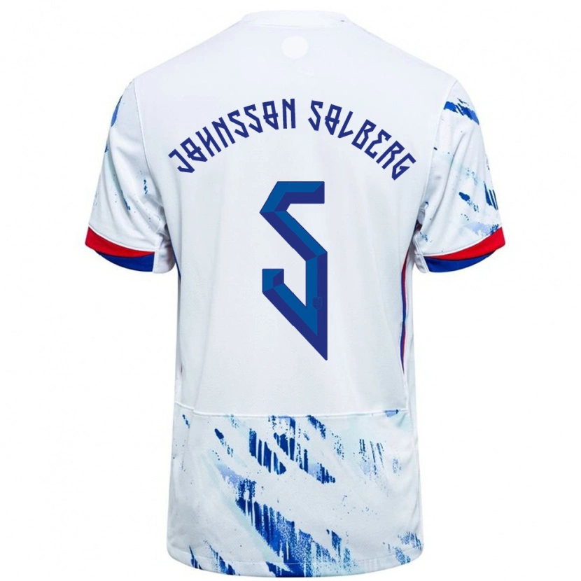 Danxen Women Norway Jesper Johnsson Solberg #5 White Blue Away Jersey 24-26 T-Shirt