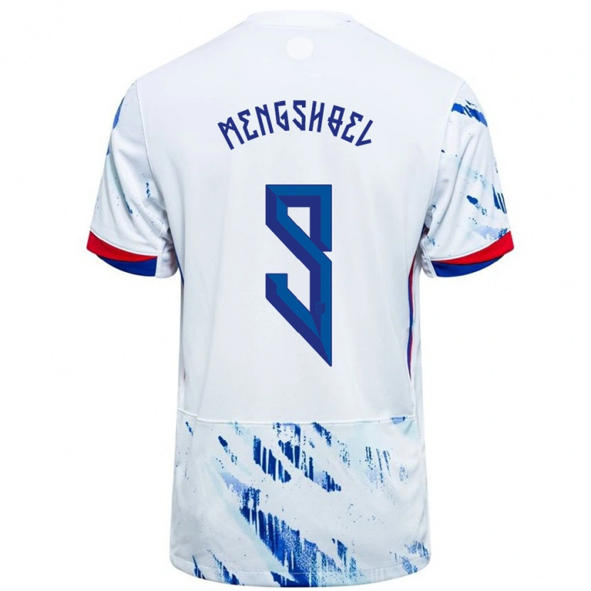 Danxen Women Norway Olav Dobloug Mengshoel #9 White Blue Away Jersey 24-26 T-Shirt