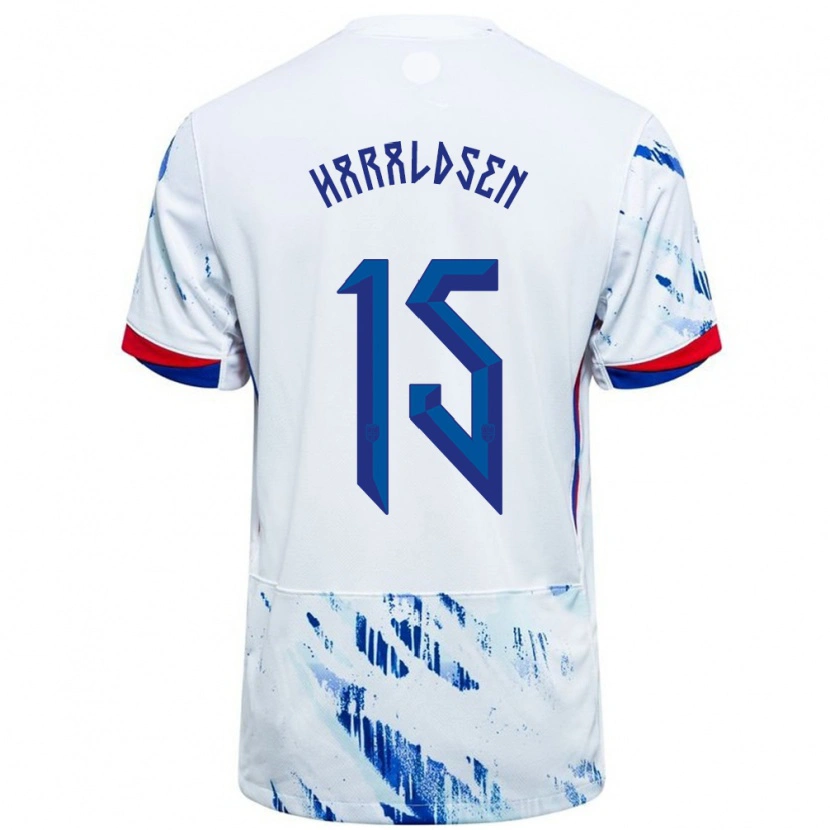 Danxen Women Norway Henrik Haraldsen #15 White Blue Away Jersey 24-26 T-Shirt