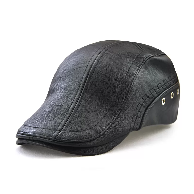 Winter Unisex PU Solid British Retro Men Cap