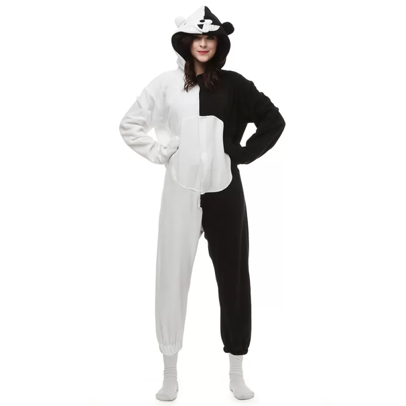 DANXEN Black White Bear Kigurumi Unisex Fleece Pajamas Onesie