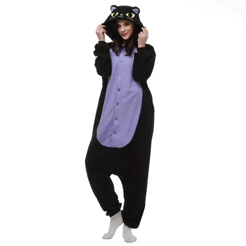 DANXEN Midnight Cat Kigurumi Unisex Fleece Pajamas Onesie