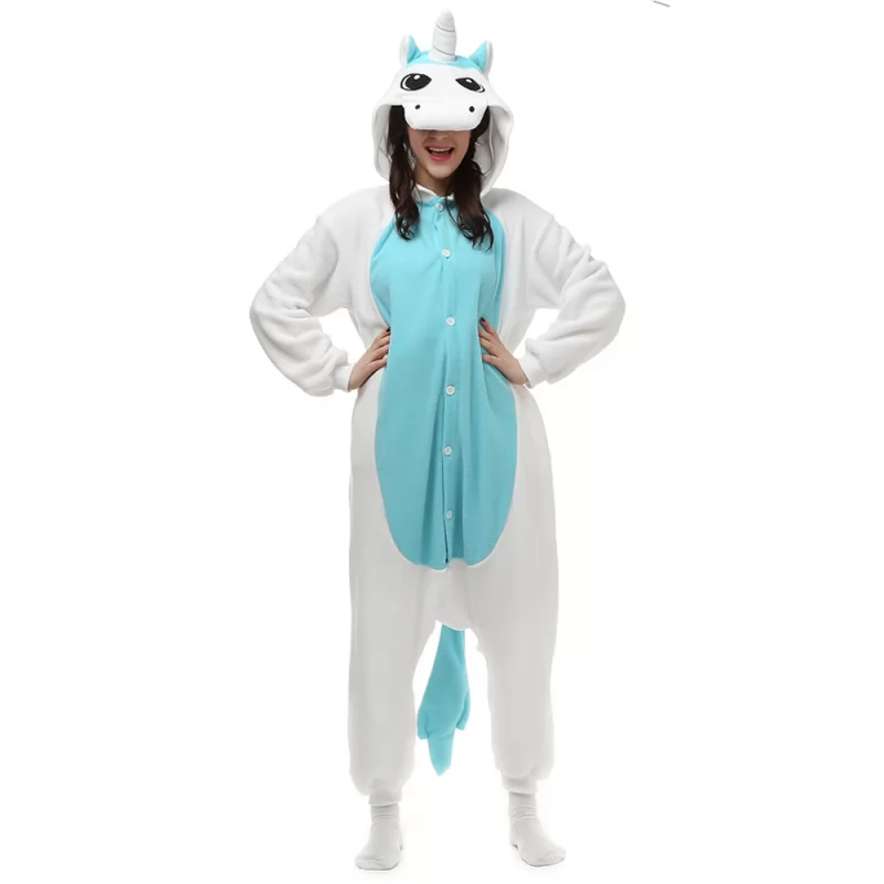 DANXEN Blue Unicorn Kigurumi Unisex Fleece Pajamas Onesie