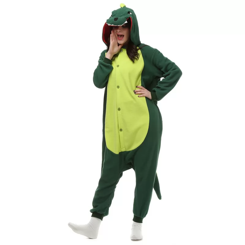 DANXEN Green Dinosaur Kigurumi Unisex Fleece Pajamas Onesie