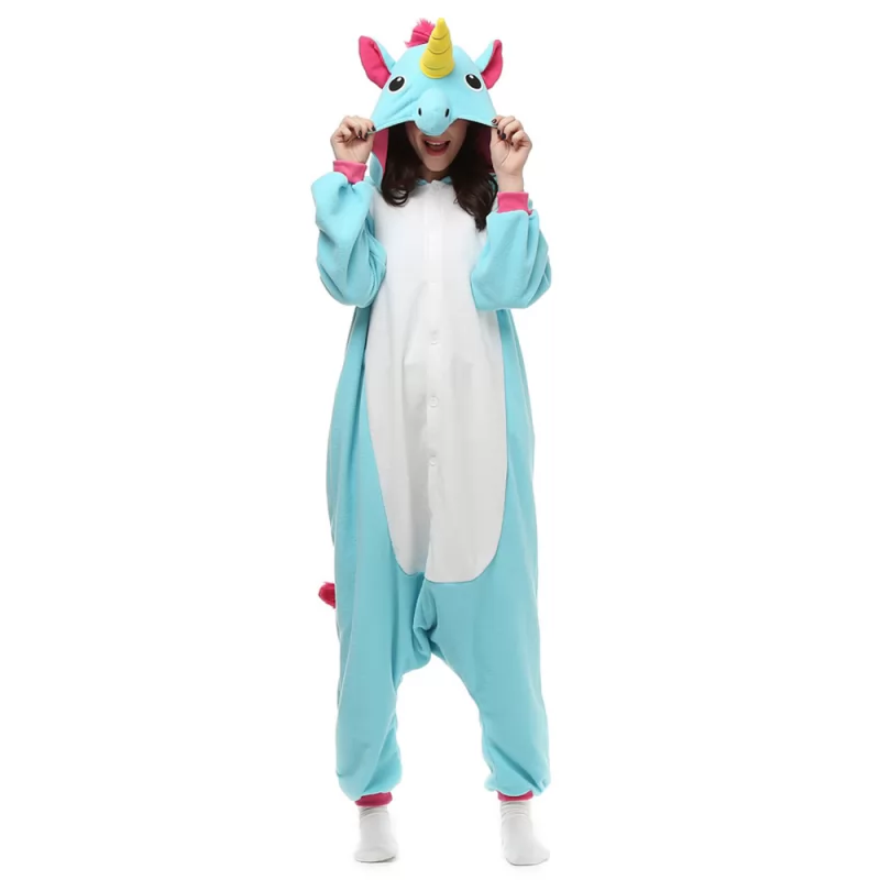 DANXEN Blue Unicorn Kigurumi Unisex Fleece Pajamas Onesie