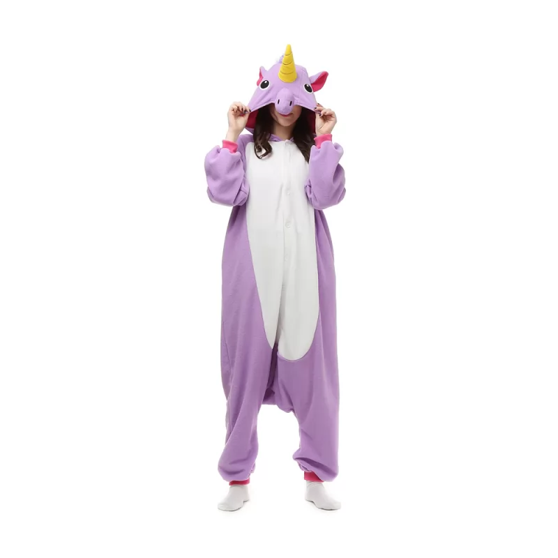 DANXEN Purple Unicorn Kigurumi Unisex Fleece Pajamas Onesie