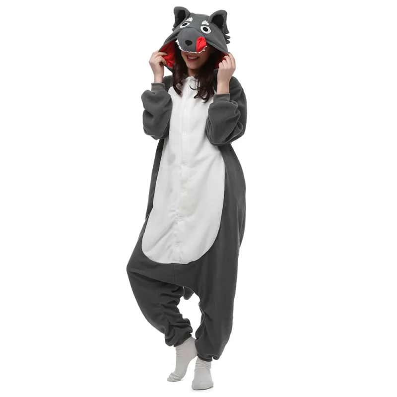 DANXEN Gray Wolf Kigurumi Unisex Fleece Pajamas Onesie