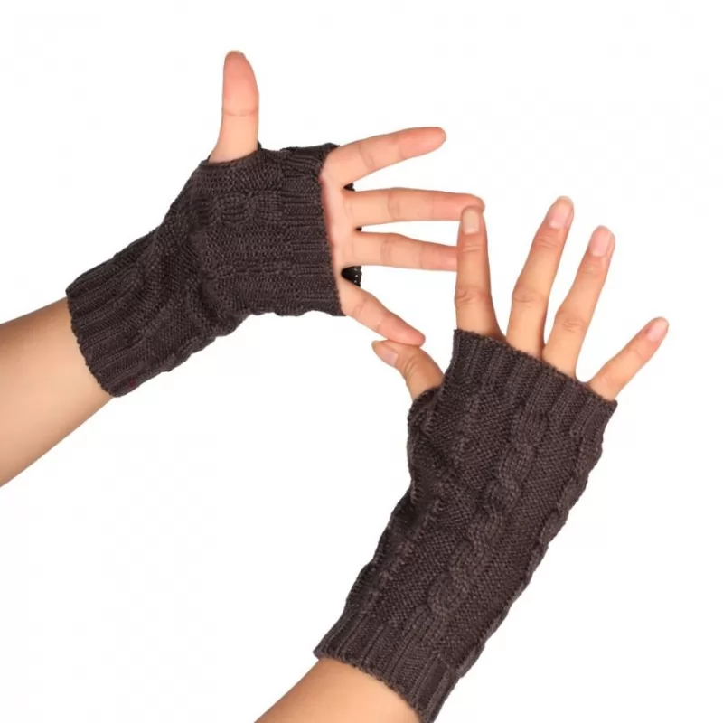 Knitted Fingerless Warm Leather Men Gloves