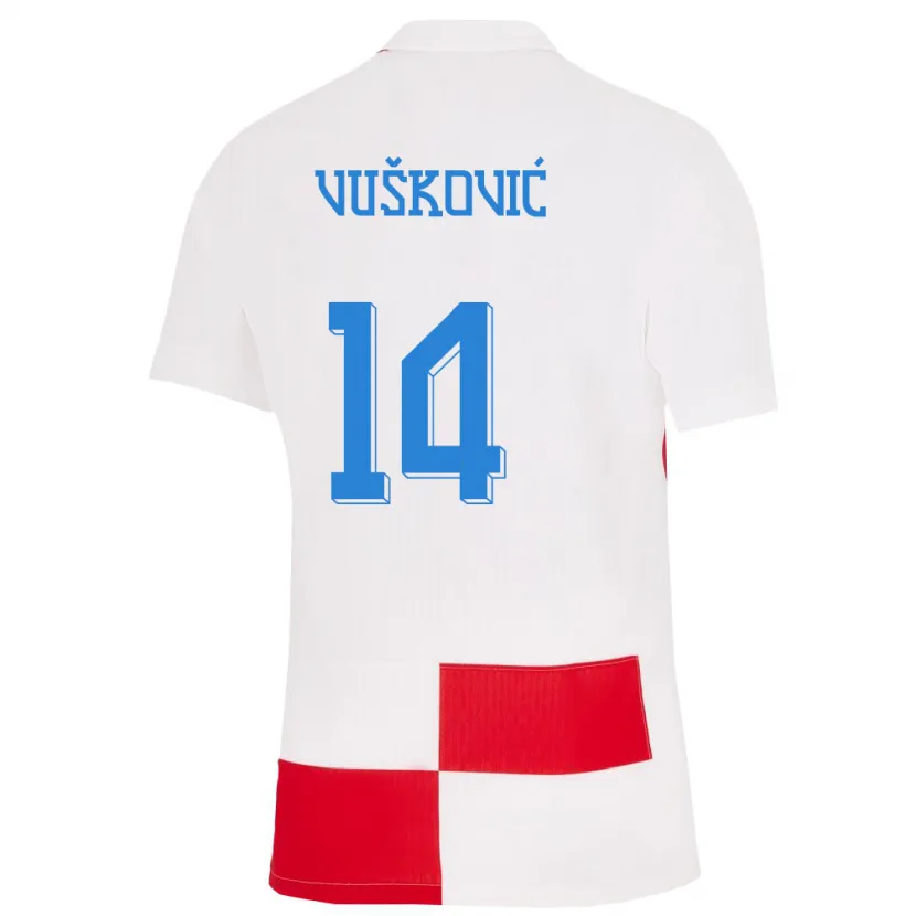 Danxen Men Croatia Mario Vuskovic #14 White Red Home Jersey 24-26 T-Shirt