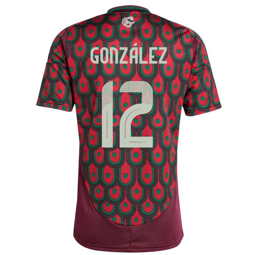 Danxen Men Mexico Itzel Gonzalez #12 Maroon Home Jersey 24-26 T-Shirt