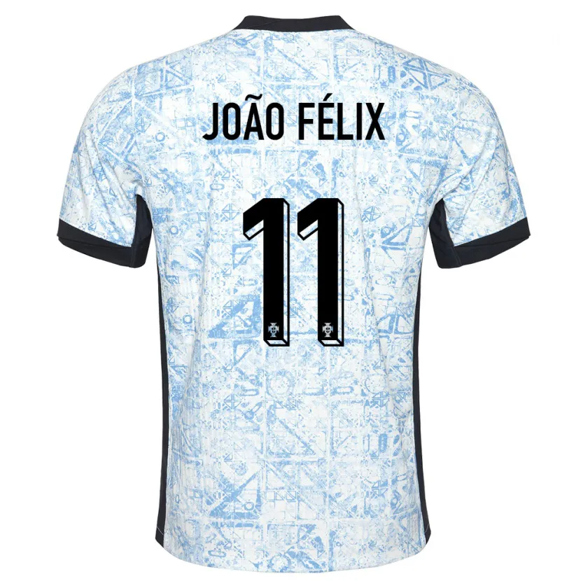 Danxen Men Portugal Joao Felix #11 Cream Blue Away Jersey 24-26 T-Shirt