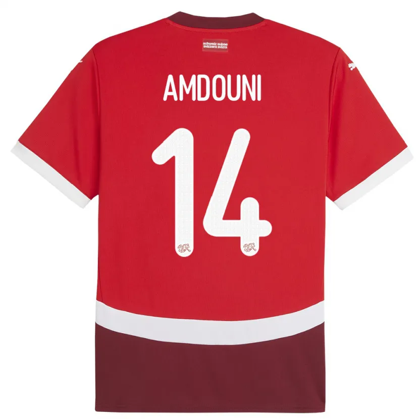 Danxen Women Switzerland Mohamed Zeki Amdouni #14 Red Home Jersey 24-26 T-Shirt