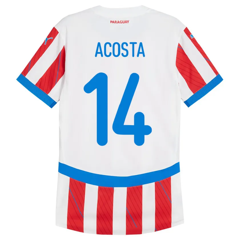 Danxen Women Paraguay Emilio Acosta #14 White Red Home Jersey 24-26 T-Shirt