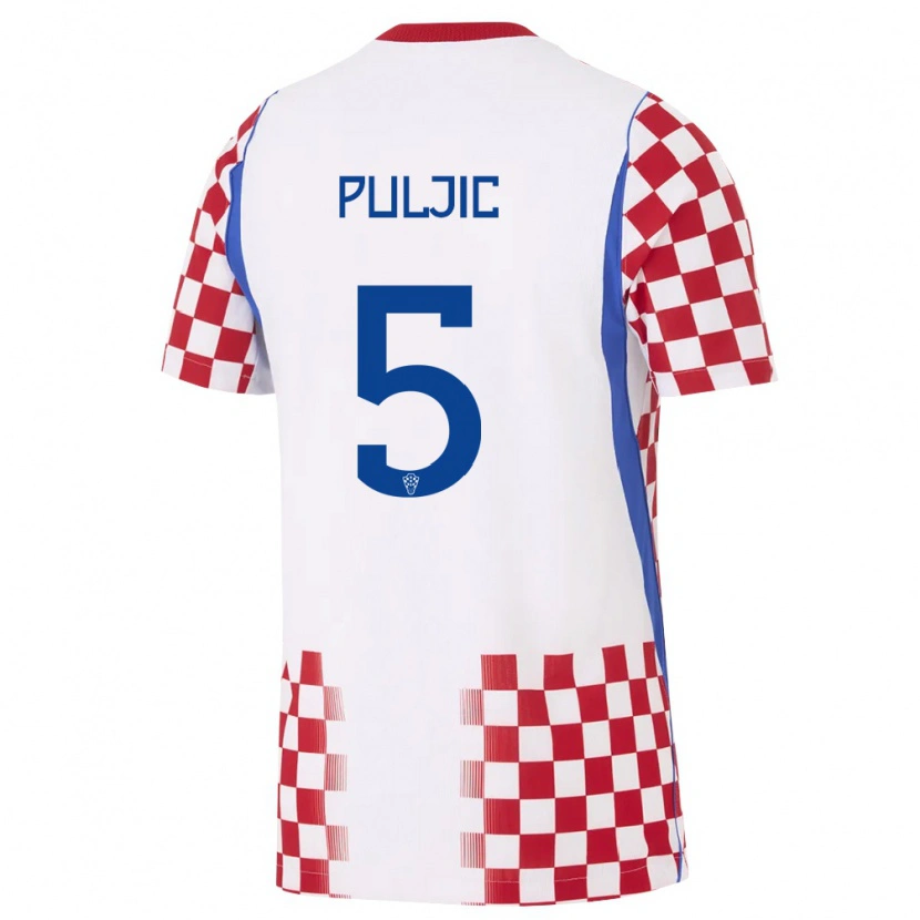 Danxen Kid Croatia Ljubo Puljic #5 White Red Blue Home Jersey 26-28 T-Shirt