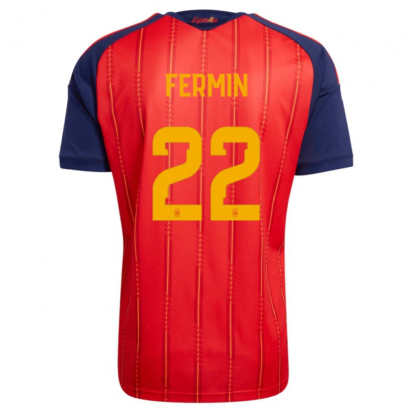 Danxen Kid Spain Fermín López #22 Red Navy Yellow Home Jersey 26-28 T-Shirt