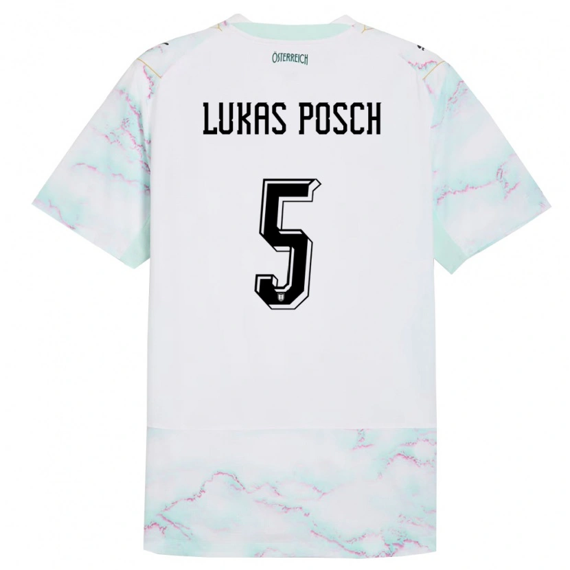 Danxen Kid Austria Lukas Posch #5 White Green Gold Away Jersey 26-28 T-Shirt
